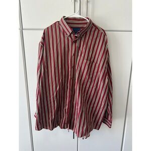Towncraft Mens XXL Red Striped Button Down Shirt Wrinkle Free Cotton Long Sleeve